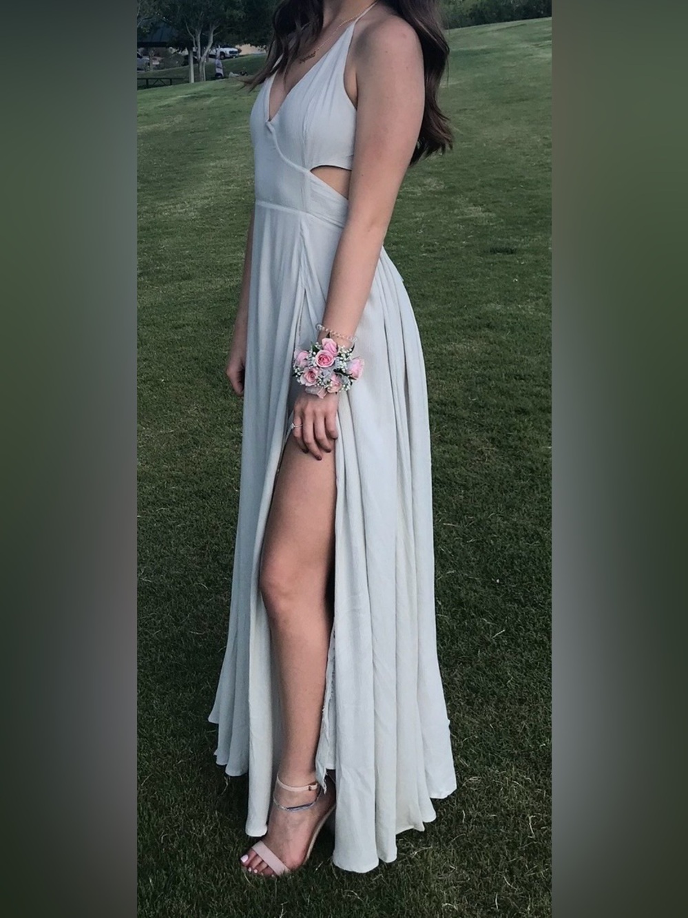 Free People Pale Gray High-Slit Maxi Dress